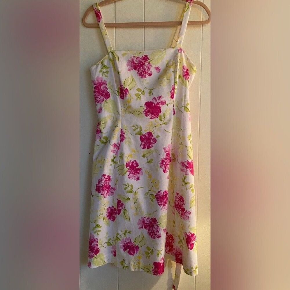 K & Company Dress Women’s 6 White Pink Floral Cotton Stretch Summer Cottagecore
